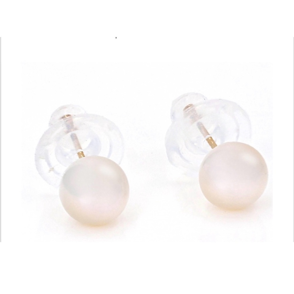 14k Karat Yellow Gold Genuine White Cultured Freshwater Pearl Stud Earrings 7mm - Picture 2 of 4